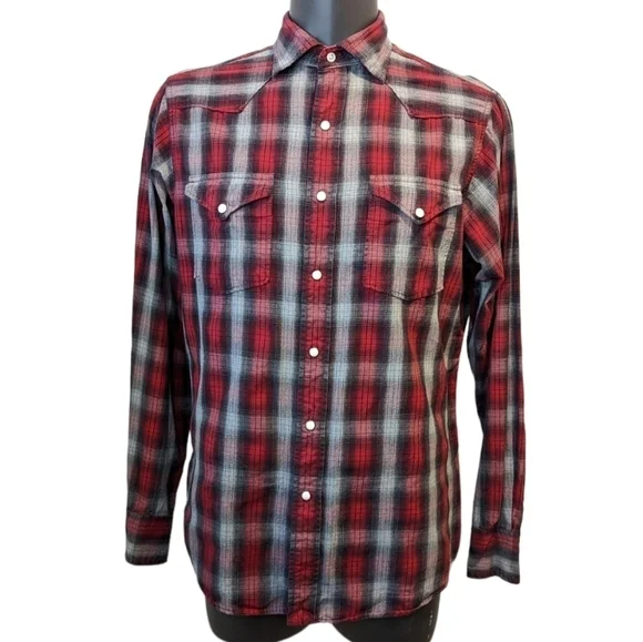 Cremieux red plaid western shirt large - Picture 2 of 8